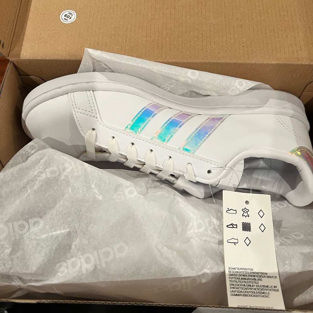 Adidas Grand Court Sneaker with Iridescent Stripes